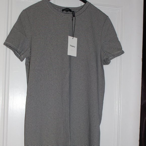 NWT  Designer THEORY  Blue Midnight White Stripe Knit Dress or Top Sz L - Picture 1 of 7
